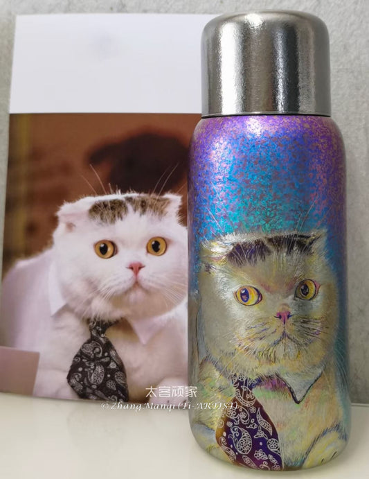 Customized titanium thermos bottle - Cat